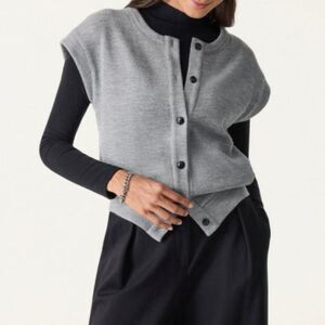 OGL Cozy Wool Blend Crew Neck Side Pocket Button Up Sweater Gray Sz Medium